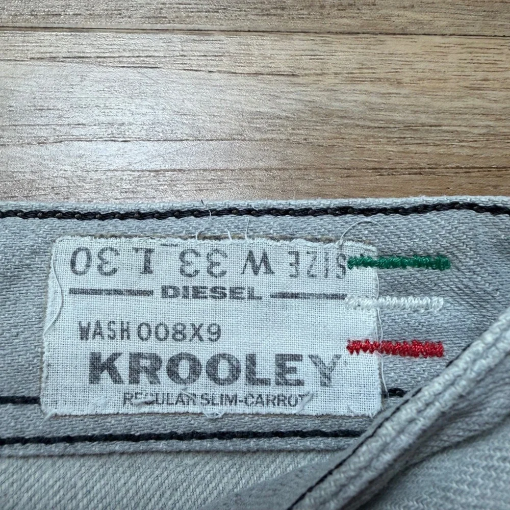 Diesel Krooley Jeans Mens 33x30 Gray Slim Carrot Distressed Made in Italy 008X9